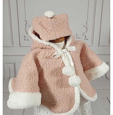 Paltonase botez - Paltonas stofa roz de botez bebelusi fetite iarna, Happy Winter