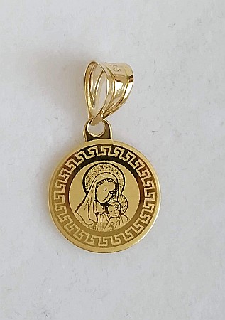 Pandant din aur galben 14K ICONITA Maica Domnului cu pruncul banut 12 mm [0]