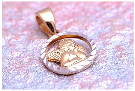 Pandant ingeras bijuterii aur alb si galben 14K [2]