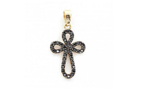 Bijuterii din aur - Pandantiv din aur galben 14 K model cruce cu pietre culore onix