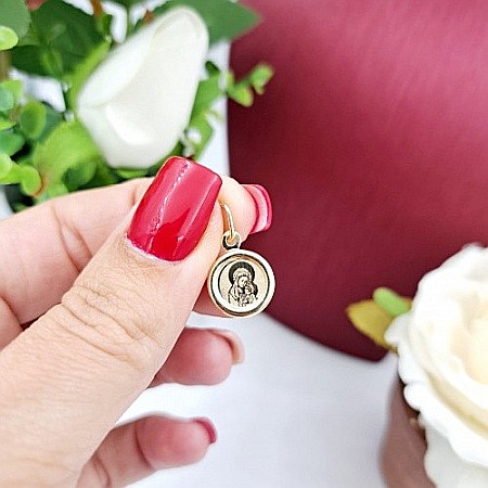 Pandantiv din aur galben 14K ICONITA Maica Domnului cu pruncul banut 18 mm [1]