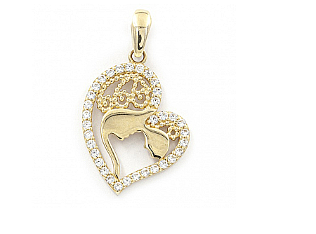 Bijuterii din aur - Pandantiv din aur galben de 14 K decorat cu pietre zirconia de culoare alba, model MAMA SI COPILUL.