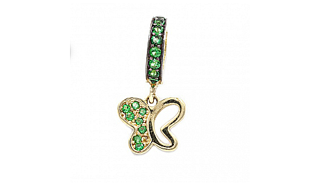 Bijuterii din aur - Pandantiv din aur galben de 14K decorat cu pietre zirconia de culoarea smaraldului model CHARM - FLUTURAS