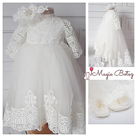Rochite Botez - Rochie botez fetita dantela alba pentru vara, ODETTE