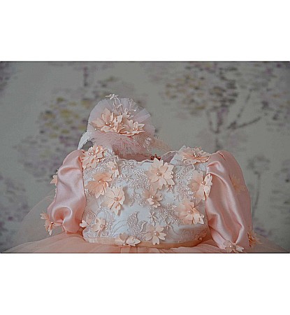 Rochie de botez vara fetite ECLIPSE corai cu paltonas, 4 piese [5]