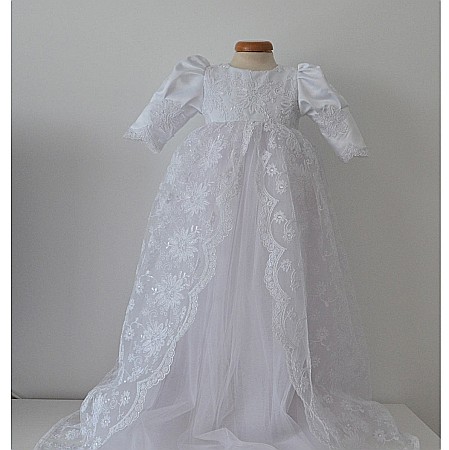 Rochita alba de botez catolic ANGEL - set dantela alba, 3 piese [4]