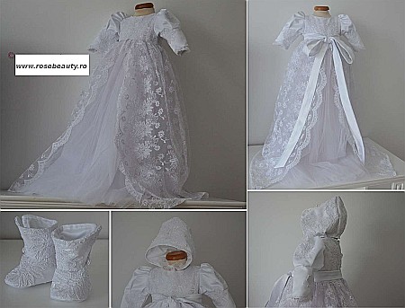 Rochita alba de botez catolic ANGEL - set dantela alba, 3 piese [2]