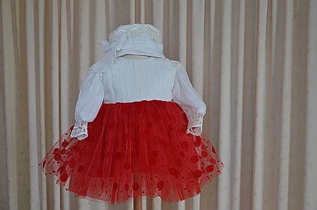 Rochita botez bebe, de vara, dantela rosie RED SOFIA, 3 piese [2]
