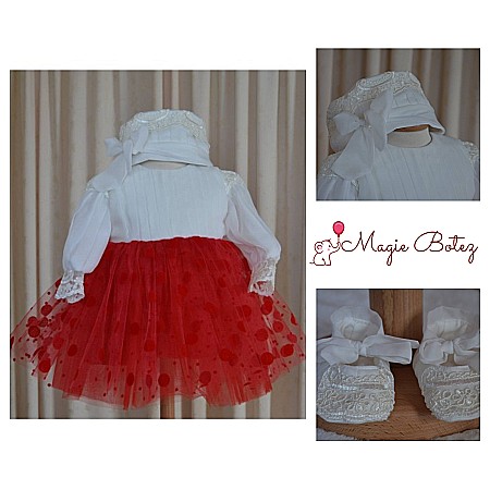 Rochite Botez - Rochita botez bebe, de vara, dantela rosie RED SOFIA, 3 piese