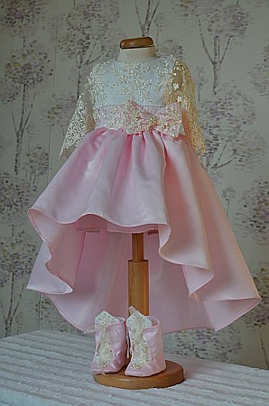 Rochite Botez - Rochita botez bebe fetita Little Princess- set elegant din tafta si dantela, 3 piese