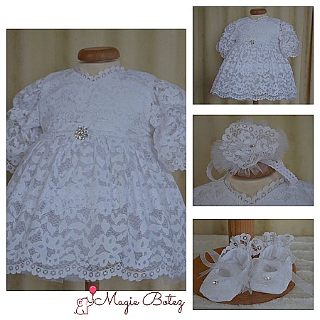 Rochita botez bebe fetite Camille- set elegant din dantela, 3 piese [0]