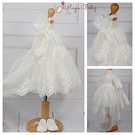 Rochite Botez - Rochita botez bebe fetite CHARLOTTE din dantela alb-ivoire ocazii speciale, 3 piese