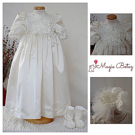 Rochite Botez - Rochita botez catolic de vara GRACE set elegant din dantela 3D, 4 piese