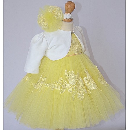 Rochita Botez fete fetite pentru vara Dantela Galbena si catifea 4 Piese, Sunshine Bolero