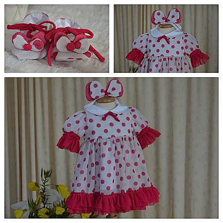 Rochite Botez - Rochita botez fete pentru vara, MINNIE- set vesel cu buline pentru ocazii speciale, 3 piese