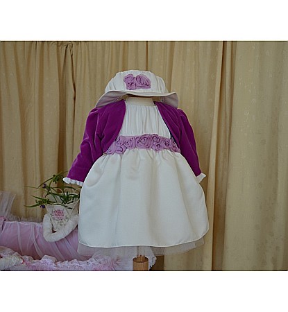 Rochita botez fetite bebe fete VIOLETTE -set elegant din catifea si tafta, 5 piese [1]
