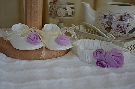 Rochita botez fetite bebe fete VIOLETTE -set elegant din catifea si tafta, 5 piese [2]