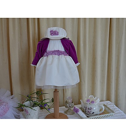 Rochita botez fetite bebe fete VIOLETTE -set elegant din catifea si tafta, 5 piese [3]