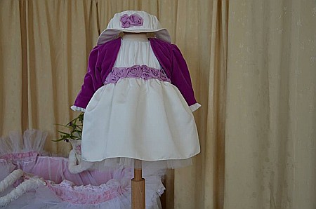 Rochita botez fetite bebe fete VIOLETTE -set elegant din catifea si tafta, 5 piese [4]