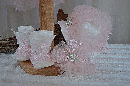 Rochita botez fetite bebe Princess - set printesa cu dantela roz si tull fin, 4 piese [2]