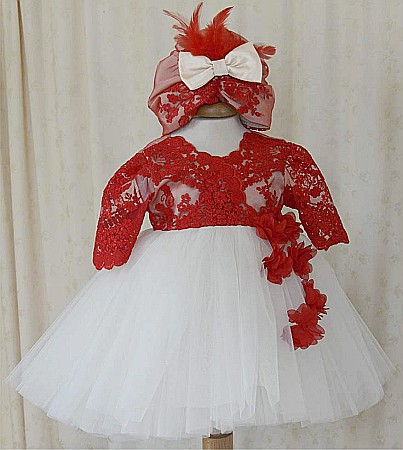 Rochita botez fetite rosie LOVE set elegant, 4 piese [1]