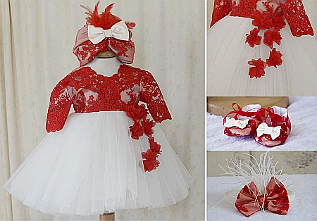 Rochite Botez - Rochita botez fetite rosie LOVE set elegant, 4 piese