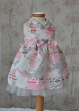 Rochita botez fetite roz de vara LUNA - set tafta subtire ocazii speciale, 3 piese [3]
