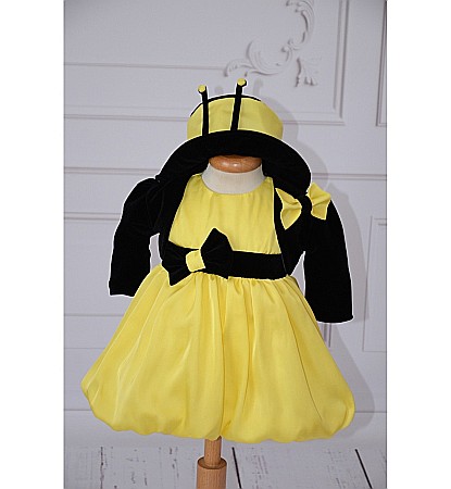 Rochite Botez - Rochita de botez galbena fetite ALBINUTA - set din matase cu bolero pentru ocazii speciale, 5 piese