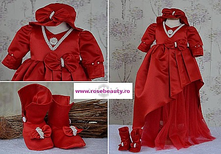 Rochita de botez rosie fetite RED ROSE- set elegant din tafta, 3 piese [1]
