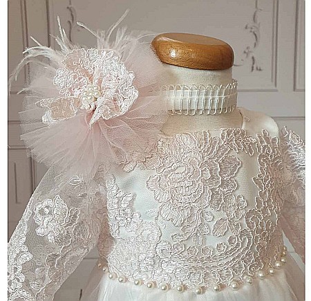 Rochita de botez roz fete fetite Antoinette - set elegant organza si dantela [2]