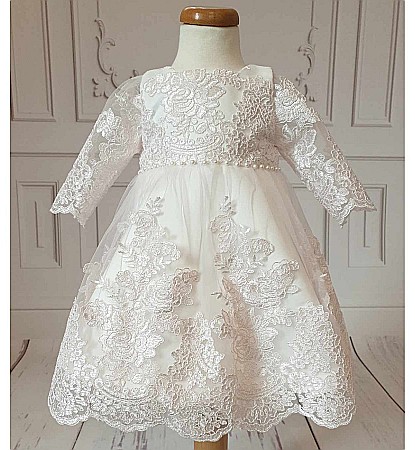 Rochita de botez roz fete fetite Antoinette - set elegant organza si dantela [5]