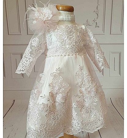 Rochita de botez roz fete fetite Antoinette - set elegant organza si dantela [3]