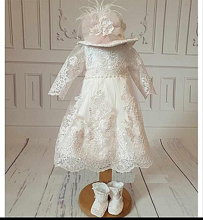 Rochita de botez roz fete fetite Antoinette - set elegant organza si dantela [6]