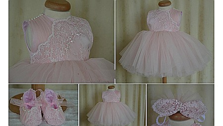Rochite Botez - Rochita de botez roz pentru vara Erika- set organza 3 piese