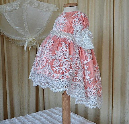 Rochite Botez - Rochita eleganta de botez bebe fetita Corai Princess, 4 piese