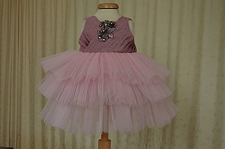 Rochita roz de botez fete fetite penru vara, Florenta- set vesel cu organza si tull, 3 piese [1]