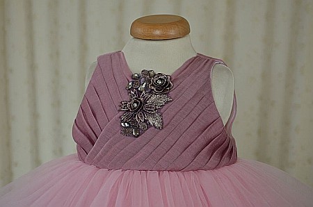 Rochita roz de botez fete fetite penru vara, Florenta- set vesel cu organza si tull, 3 piese [2]