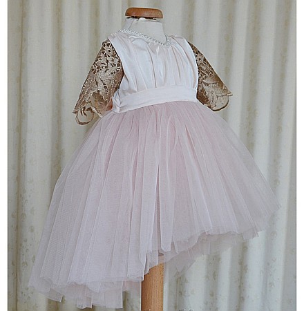 Rochita roz de botez pentru vara fete bebelusi, Maya- set elegant tull si dantela, 4 piese [1]