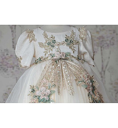 Rochita set de botez printesa de primavara-vara cu dantela bej , My Precious [3]