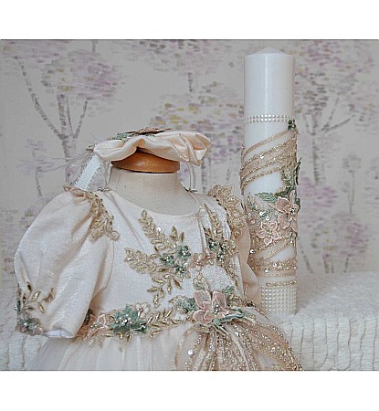 Rochita set de botez printesa de primavara-vara cu dantela bej , My Precious [4]