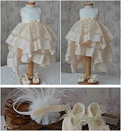 Rochite botez bebe fetite AMELIE - set elegant organza si dantela ocazii speciale, 3 piese [1]