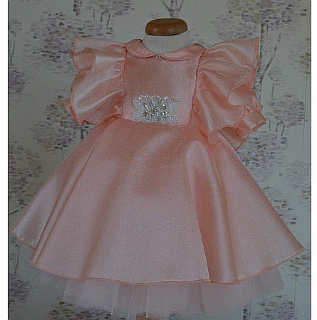 Rochite botez bebe fetite MARGARET- set elegant organza corai, 3 piese [1]