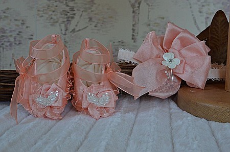 Rochite botez bebe fetite MARGARET- set elegant organza corai, 3 piese [2]