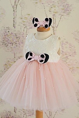 Rochite botez bebe roz de vara MINNIE DRESS - set dantela si tull fin, 3 piese [2]