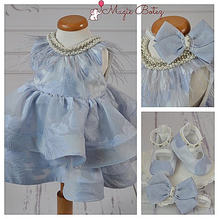 Rochite Botez - Rochite botez fete compleu bleu pentru vara, 3 piese, Lily