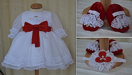 Rochite botez fete Princess in Red - set catifea rosie si dantela, 4 piese [1]