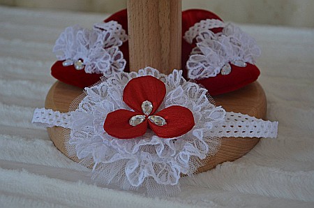 Rochite botez fete Princess in Red - set catifea rosie si dantela, 4 piese [2]