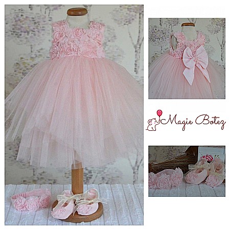 Rochite Botez - Rochite botez fete roz de vara cu trandafirasi, Rose Tiara