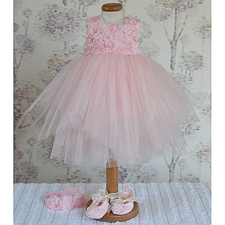 Rochite botez fete roz de vara cu trandafirasi, Rose Tiara [3]