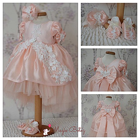 Rochite Botez - Rochite botez fetite bebe pentru vara din organza corai si dantela 3D, ELIZABETH